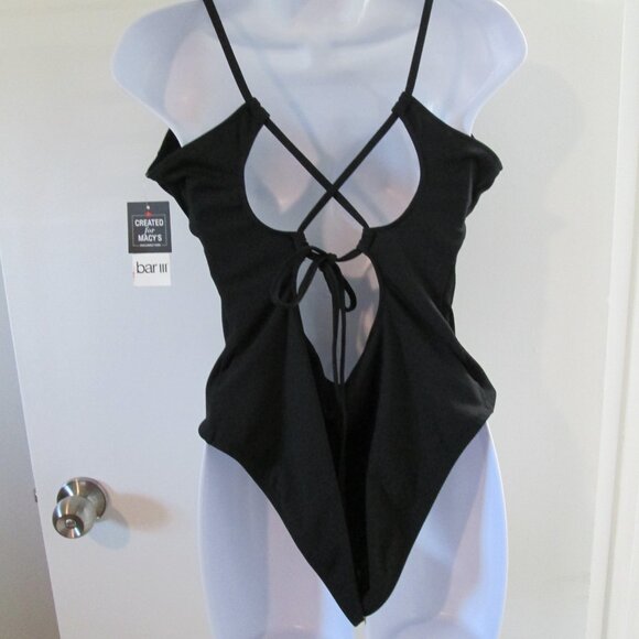 Bar III Ribbed Lace-Back Swimsuit Black NWT Sz XL - Picture 7 of 11